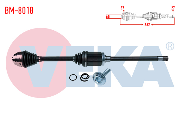 VEKA BM-8018 | Komple Aks Sağ On BMW 5 Serisi (F10) 525 D X-Drıve A-T Uzunluk 862 mm 2010 -