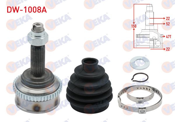 VEKA DW-1008A | Aks Kafası Sol-Sağ On Dıs Chevrolet Kalos (T200) 1.4 ABS'li 47 Dıs 22X22x52 Uzunluk 150 mm 2003-2008