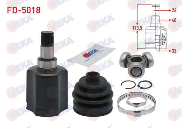 VEKA FD-5018 | Aks Kafası Sol Ön Ic Ford Focus 1.6 TDCI A-T 26X32x40 Uzunluk 173,5 mm 2015 -