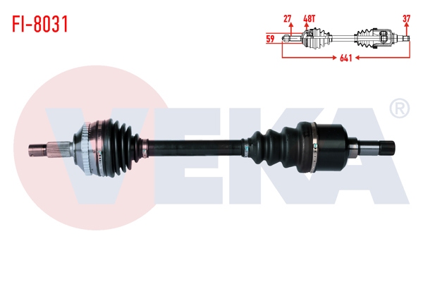 VEKA FI-8031 | Komple Aks Sol Ön Fiat Scudo (220P) 1.9 TD ABS'li 48 Dıs Uzunluk 641mm 1996-2006