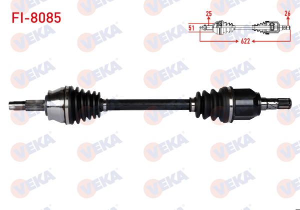 VEKA FI-8085 | Komple Aks Sol Ön Fiat Egea 1.6 Mjt M-T Uzunluk 622mm 2015 -