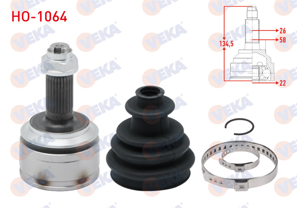 VEKA HO-1064 | Aks Kafası Sol-Sağ On Dıs 26X22x58 Uzunluk 134,5mm Honda Civic Ix 1.6İ A-T 2012-2016