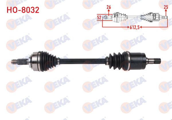 VEKA HO-8032 | Komple Aks Sol Ön Uzunluk 612,5mm Honda Jazz II 1.4 A-T / M-T 2002-2008