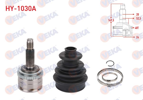 VEKA HY-1030A | Aks Kafası Sol-Sağ On Dıs 24X20x52,5 Uzunluk 149,5mm ABS li 48 Dıs Hyundai i10 I (Pa) 1.1-1.2İ 2008-2013