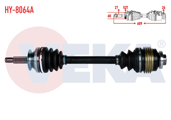 VEKA HY-8064A | Komple Aks Sağ On Hyundai Santa Fe (Sm) 2.0 CRDI A-T 4X4 ABS li 52 Dıs Uzunluk 609mm 2001-2006