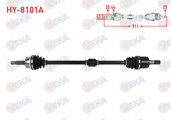 VEKA HY-8101A | Komple Aks Sağ On ABS li 44 Dıs Uzunluk 911mm Hyundai Accent II 1.3 A-T 2000-2005 Accent Sedan 1.5 A-T 1994-2000