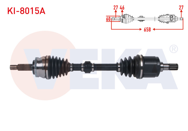 VEKA KI-8015A | Komple Aks Sol Ön ABS li 47 Dıs Uzunluk 658mm Kia Soul I (Am) 1.6 CRDI M-T 2011-/ Ceed 1.6 CRDI M-T 2006-2012 / Pro Ceed 1.6 CRDI 1.6 M-T 2008-2013