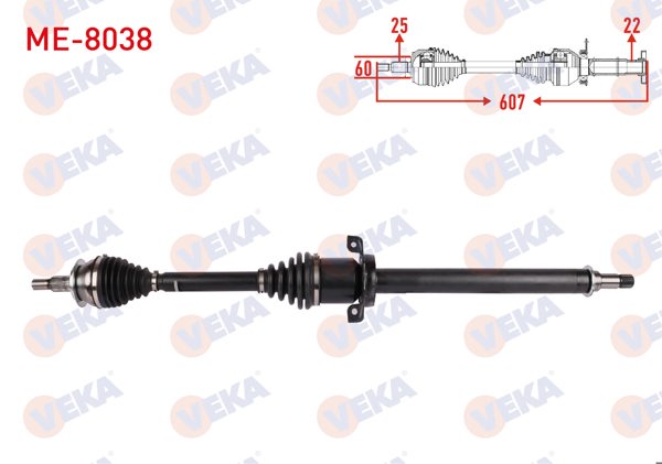 VEKA ME-8038 | Komple Aks Sağ On Uzunluk 976mm Mercedes A Serisi (W169) M-T 2004-2012 / B Serisi (W245) M-T 2005-2011