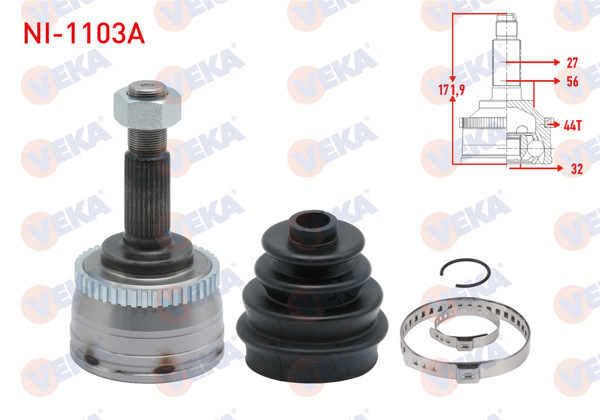 VEKA NI-1103A | Aks Kafası Sol-Sağ On Dıs Nissan Primera (P11) 2.0İ 16V ABS li 44 Dıs 27X32x56 Uzunluk 171,9 mm 1996-2001