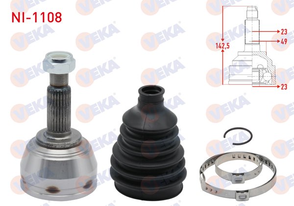 VEKA NI-1108 | Aks Kafası Sol-Sağ On Dıs Nissan Micra (K12) 1.5 DCI M-T 23X23x49 Uzunluk 142,5mm 2003-2010