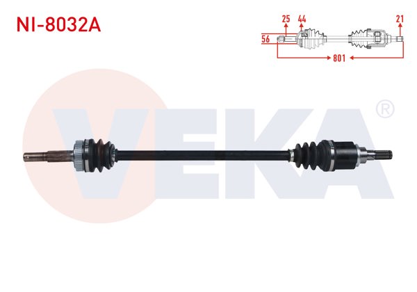 VEKA NI-8032A | Komple Aks Sol-Sağ Arka Nissan Qashqai (J11) 1.6 DCI 4X4 ABS li 44 Dıs Uzunluk 801 mm 2014-/ Nissan X-Traıl (T31) 2.0 DCI 4X4 2007-2013 / Nissan X-Traıl (T31) 2.0İ 4X4 2007-2013