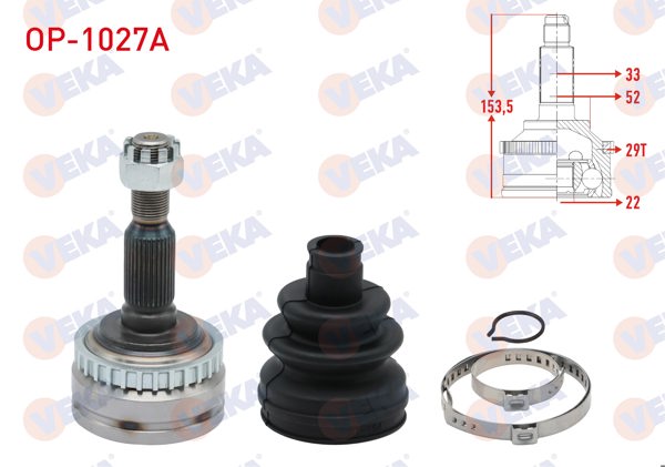VEKA OP-1027A | Aks Kafası Sol-Sağ On Dıs Opel Vectra B 1.6İ ABS'li 29 Dıs 33X22x52 Uzunluk 153,5mm 1995-2003