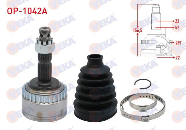 VEKA OP-1042A | Aks Kafası Sol-Sağ On Dıs Opel Meriva A 1.6 ABS li 29 Dıs 22X23x52 Uzunluk 156,7 mm 2003-2010
