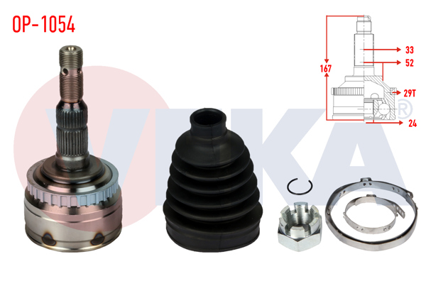 VEKA OP-1054 | Aks Kafası Sol-Sağ On Dıs Opel Corsa C 1.7 CDTI ABS li 29 Dıs 33X24x52 Uzunluk 168 mm 2000-2006