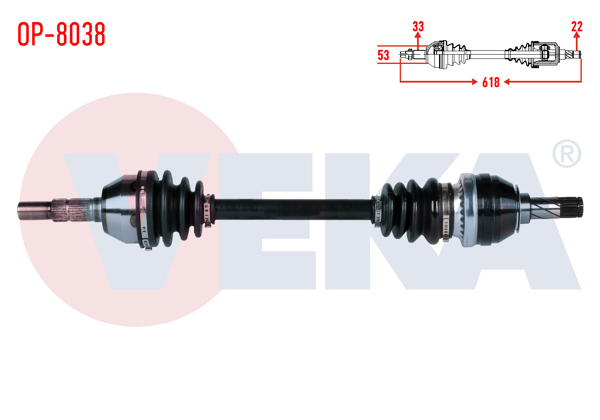 VEKA OP-8038 | Komple Aks Sol Ön Uzunluk 618mm Opel Astra J 1.4, 1.6 M-T 2009-2016