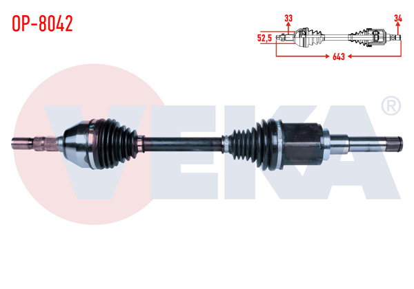 VEKA OP-8042 | Komple Aks Sol Ön Opel Astra J 1.4 T-1.6İ A-T Uzunluk 643mm 2009-2016