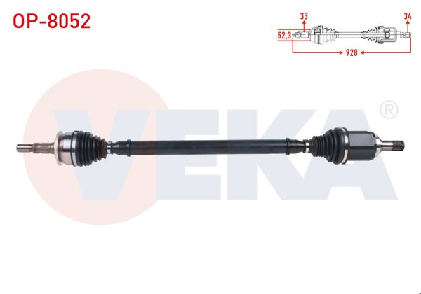 VEKA OP-8052 | Komple Aks Sağ Uzunluk 928mm Opel Astra K 1.6 CDTI-1.6 Turbo A / T 2015 -