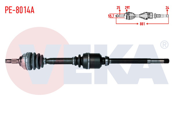VEKA PE-8014A | Komple Aks Sağ On Peugeot 306 (7B,N3,N5) 1.9 D ABS li 29 Dıs Uzunluk 881mm 1993-2002