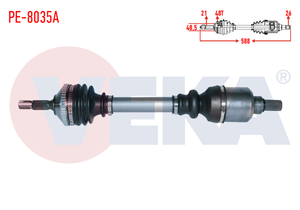 VEKA PE-8035A | Komple Aks Sol Ön ABS li 48 Dıs Uzunluk 588mm Peugeot 206 1.4İ 16V A-T (Snz.Al4 26 Dıs) 1998-2006