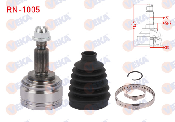 VEKA RN-1005 | Aks Kafası Sol-Sağ On Dıs Uzunluk 152mm Renault Kangoo (Kw0 / 1) 1.5 DCI 105 Hp 6 Vites 2008 -