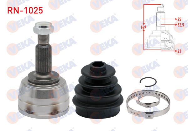 VEKA RN-1025 | Aks Kafası Sol-Sağ On Dıs Dacia Dokker 1.5 DCI 25X23x52,5 Uzunluk 149mm 2012 -