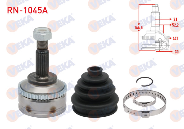 VEKA RN-1045A | Aks Kafası Sol-Sağ On Dıs Renault Kangoo (Kc0 / 1) 1.5 DCI ABS'li 44 Dıs 21X30x52,2 Uzunluk 144,5mm 1998-2008