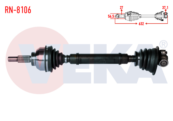 VEKA RN-8106 | Komple Aks Sol Ön Renault Laguna II (Bg0 / 1) 1.9 DCI 6 Vites M-T Uzunluk 632 mm 2001-2007