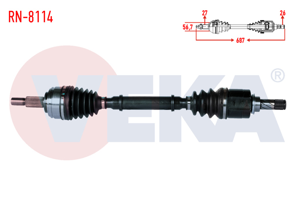 VEKA RN-8114 | Komple Aks Sol Ön Uzunluk 687mm Renault Laguna II (Bg0 / 1) 1.5 DCI 2007-20015