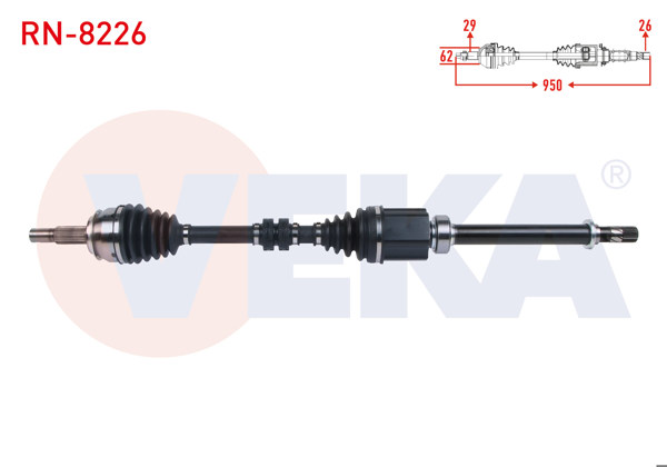 VEKA RN-8226 | Komple Aks Sağ On Uzunluk 950mm Renault Kadjar 1.5 DCI M-T 2015-/ Nissan Qashqai II J11 1.5 DCI 2018 -