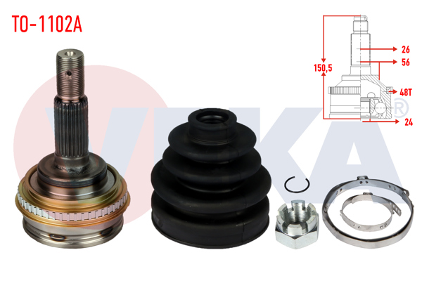 VEKA TO-1102A | Aks Kafası Sol-Sağ On Dıs Toyota Corolla (_E9_) 1.6İ ABS'li 48 Dıs 26X24x56 Uzunluk 150,6mm 1987-1993