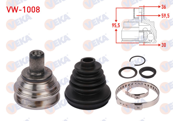 VEKA VW-1008 | Aks Kafası Sol-Sağ On Dıs Uzunluk 95,5mm Volkswagen Jetta IV 1.2 TSI / 1.4 TSI 2010-2017