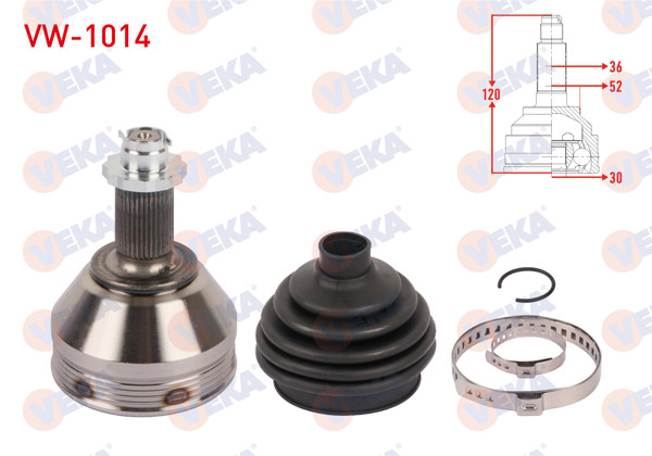VEKA VW-1014 | Aks Kafası Sağ On Dıs Uzunluk 120mm Volkswagen Polo (Aw1) 1.0 TSI DSG 2017-/ Seat Ibiza V (Kj1) 1.0 TSI DSG 2017-/ Skoda Kamıq (Nw4) 1.0 TSI DSG 2018 -