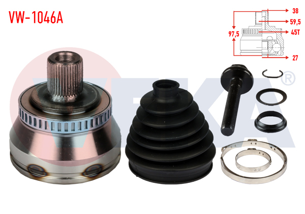VEKA VW-1046A | Aks Kafası Sol-Sağ On Dıs Audi A4 (8E2,B6) 1.8 T ABS li 45 Dıs 38X27x59.5 Uzunluk 97.5mm 2000-2004