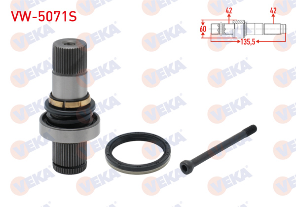 VEKA VW-5071S | Aks Kafası Sağ On Ic Freze Ek Mili 42X42x60 Uzunluk 135,5 mm VW Transporter VI 2.0 TDI-2.0 Bıtdı 140 Hp 2015 -