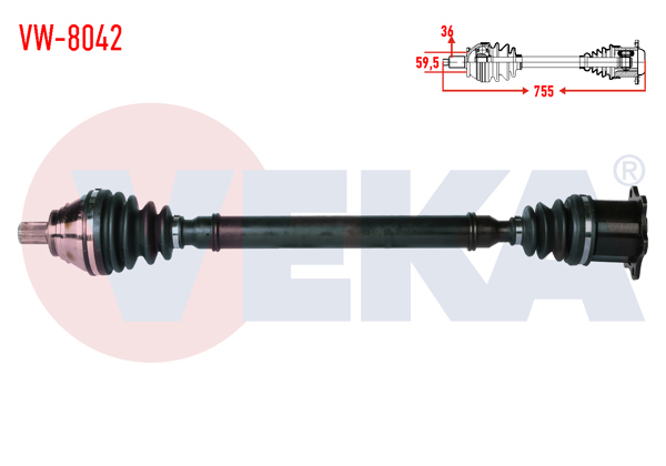 VEKA VW-8042 | Komple Aks Sağ On Volkswagen Golf V (1K1) 2.0 TDI A-T Çift Kavrama 6 İleri Bma,Bmp Uzunluk 755mm 2003-2009