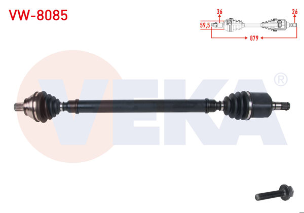 VEKA VW-8085 | Komple Aks Sağ On Uzunluk 879mm Volkswagen Golf V 1.6İ A-T 6 İleri 2003-2009 / Golf VI 1.6İ A-T 2008-2013