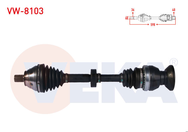 VEKA VW-8103 | Komple Aks Sağ On Volkswagen Tiguan (5N_) 1.4 TSI 4Motion Uzunluk 598 mm 2007-2016