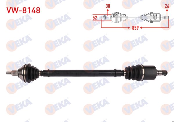 VEKA VW-8148 | Komple Aks Sağ On Uzunluk 859mm Volkswagen Polo 1.4-1.6 A-T 2006-2009 / Skoda Fabia 1.6 A-T 2007-2014 / Seat Ibiza 1.6 A-T 2006-2009