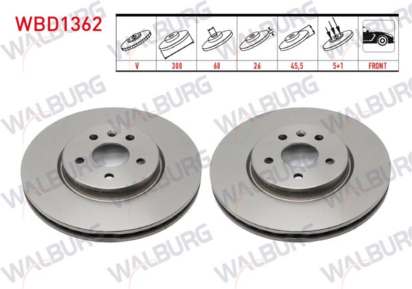WALBURG WBD1362 | Fren Diski Ön Havalı 5 Bjn 300X26x60x45,50 Opel Astra K 1.6 CDTI-1.6İ-1.4İ 16 Jant 2015-| 2 Adet