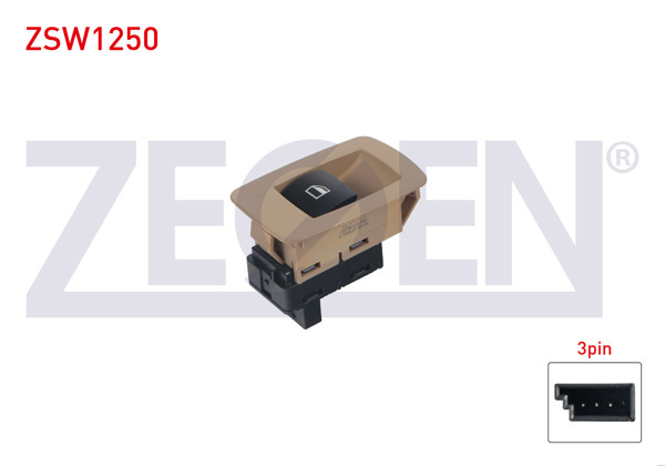 ZEGEN ZSW1250 | Cam Açma Anahtarı Tekli Bej 3 Pin BMW 3 Serisi (E90)-X3 (E83) 2005-2011 / X5 (E53) 2000-2007 / X6 (E71,E72) 2008 -