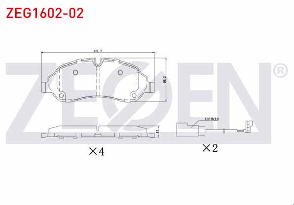 ZEGEN ZEG1602-02 | Fren Balata Ön Fişli Ford Transit (V363, V710) (Çift Teker) 2.2 TDCI 17.00mm 2014 -