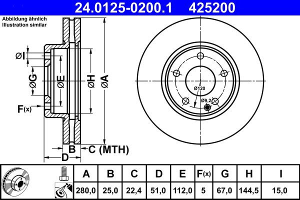ATE 240125-02001 | Fren Diski Ön W176 12 > 18 W246 11 > 18 C117 13 > 19 | 2 Adet