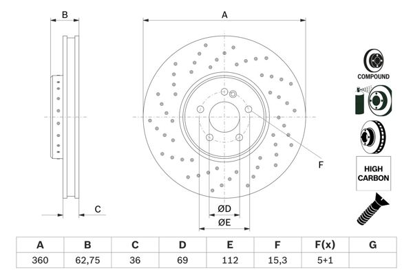BOSCH 0986479G38 | Fren Diski Ön W205 15-18 W213 16-C257 17-C238 17-X253 15-C253 16- | 2 Adet