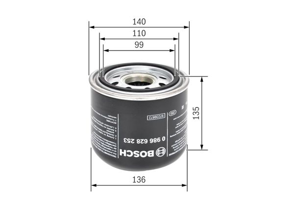 BOSCH 0986628253 | Hava Kurutucu Filtre Daf Cf65 Cf75 Cf85 98 > 13 Xf95 02 > 06 Xf105 05 >