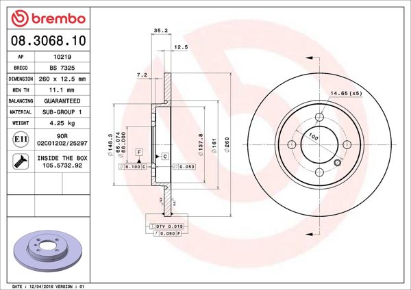 BREMBO 08.3068.10 | Fren Diski Ön Standard BMW | 2 Adet