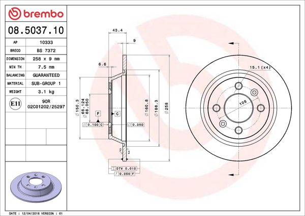 BREMBO 08.5037.10 | Fren Diski Arka Standard Saab | 2 Adet