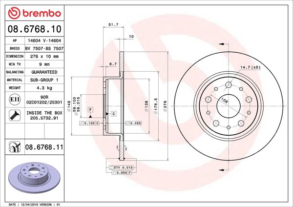 BREMBO 08.6768.11 | Fren Diski Arka UV Coated Alfa Romeo | 2 Adet