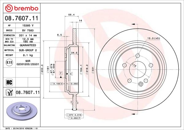 BREMBO 08.7607.11 | Fren Diski Arka UV Coated Mercedes-Benz | 2 Adet