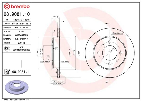 BREMBO 08.9081.10 | Fren Diski Arka Standard Hyundai | 2 Adet