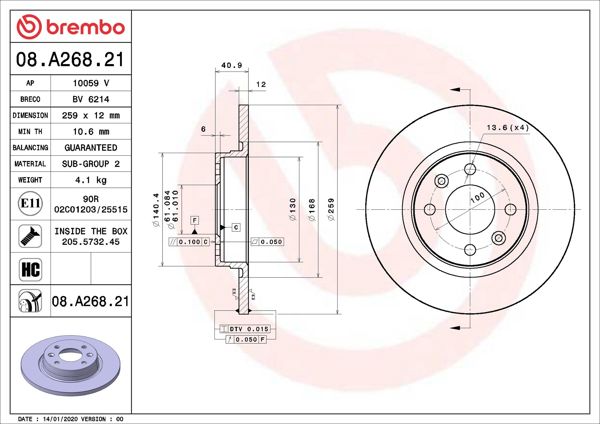 BREMBO 08.A268.21 | Fren Diski Ön UV Coated Renault | 2 Adet